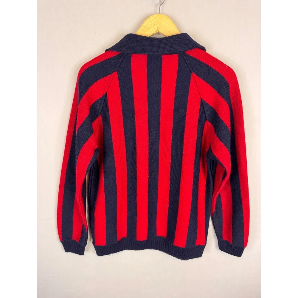 Diesel Red Navy‎ Blue Vertical Stripe Polo Collar Knit Sweater Men M AC Milan